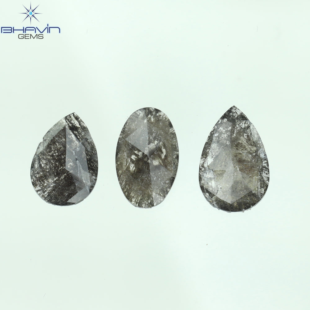 1.54 CT/3 Pcs Mix Slice Shape Natural Diamond  Salt And Pepper Color I3 Clarity (9.82 MM)
