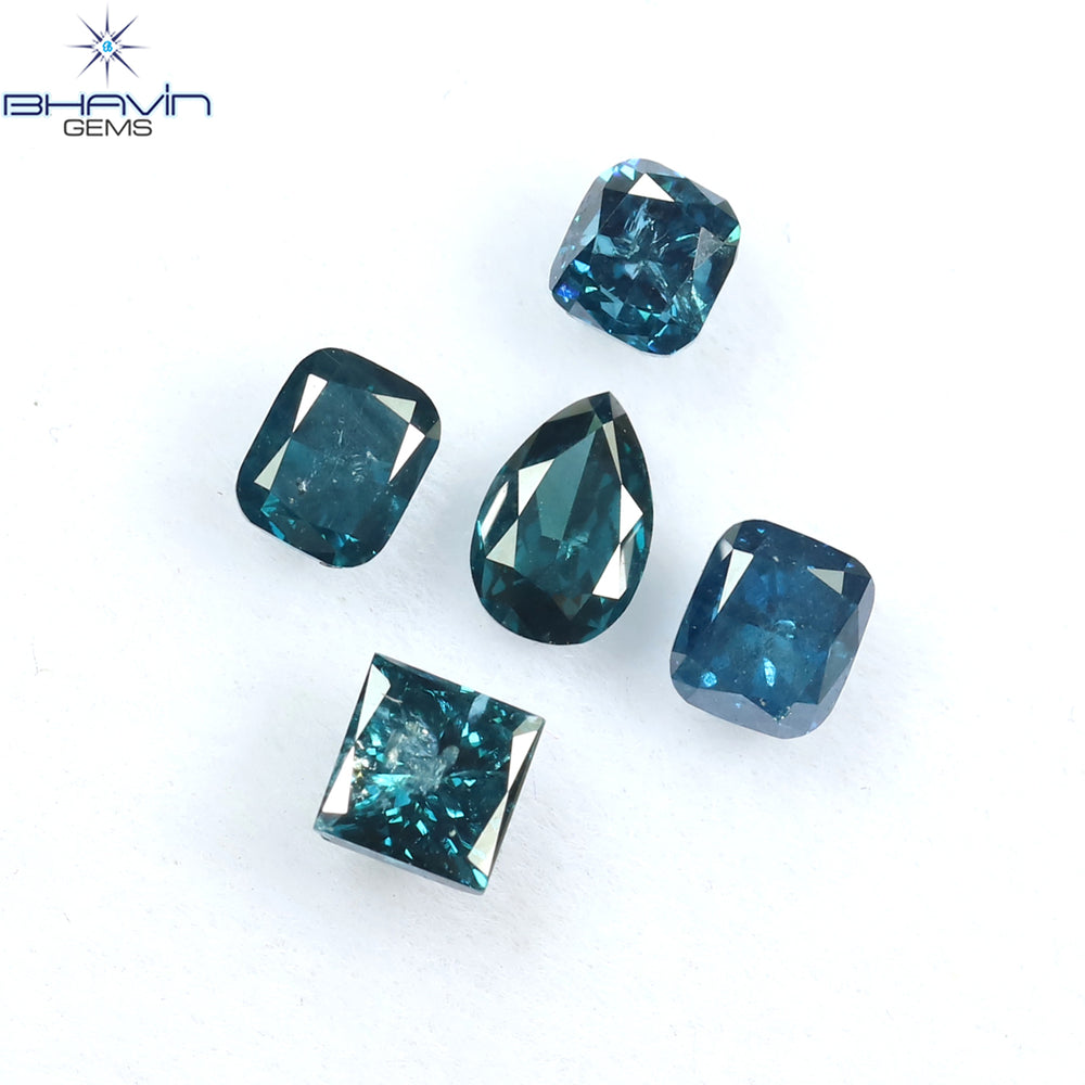 0.96 CT/5 Pcs Mix Shape Natural Diamond Blue Color I2 Clarity (4.40 MM)