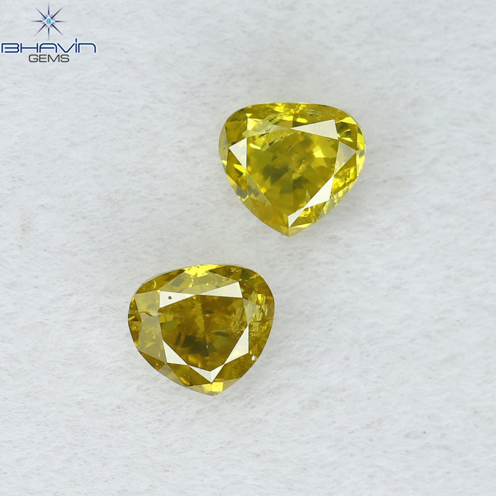 0.40 CT/2 Pcs Heart Shape Natural Loose Diamond Yellow Color SI2 Clarity (3.70 MM)