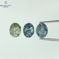 1.36 CT/3 Pcs Oval Rough Shape Blue Green Natural Loose Diamond I3 Clarity (6.70 MM)