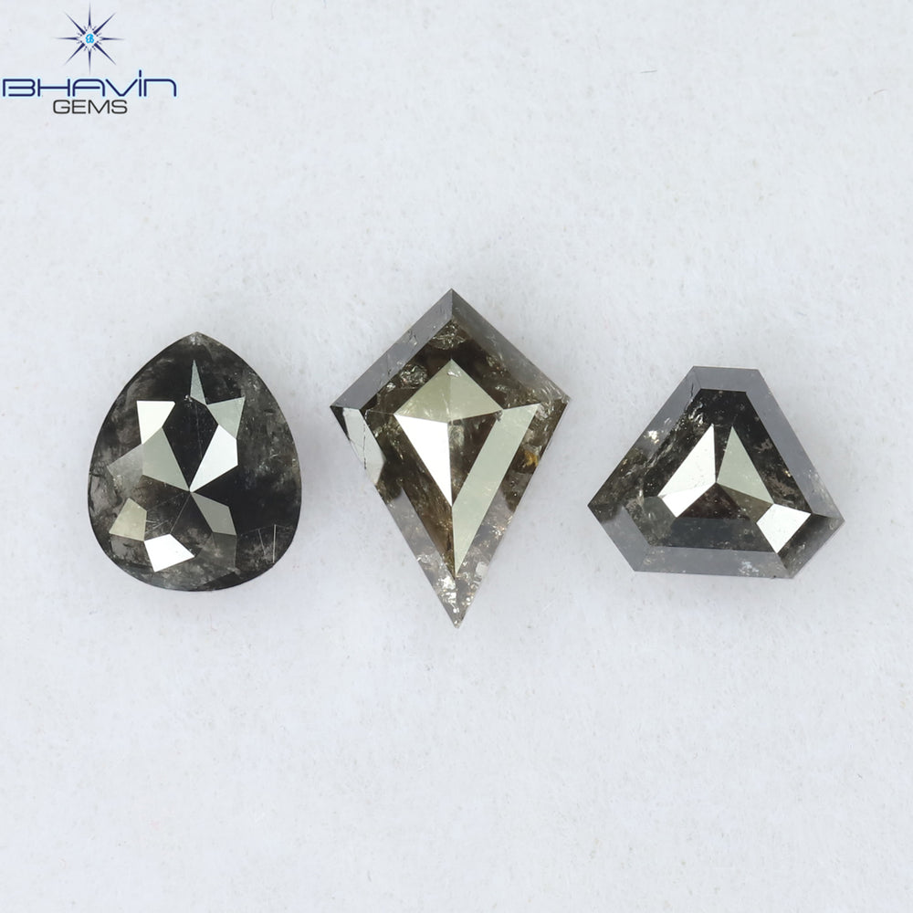 1.11 CT/3 Pcs Mix Shape Natural Diamond Salt And Pepper Color I3 Clarity (6.68 MM)