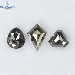 1.11 CT/3 Pcs Mix Shape Natural Diamond Salt And Pepper Color I3 Clarity (6.68 MM)