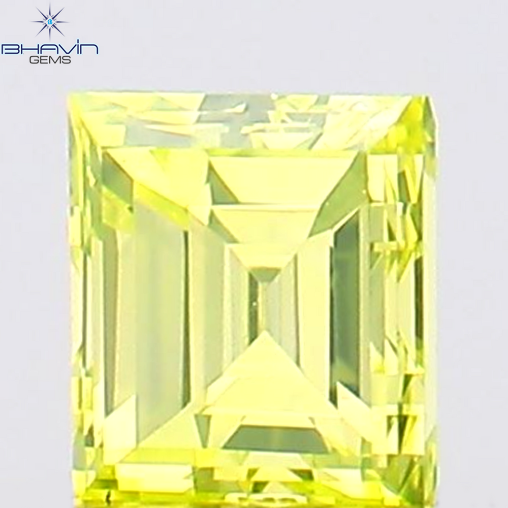 0.09 CT Square Cut Natural Diamond Enhanced Greenish Yellow Color VS2 Clarity (2.45 MM)