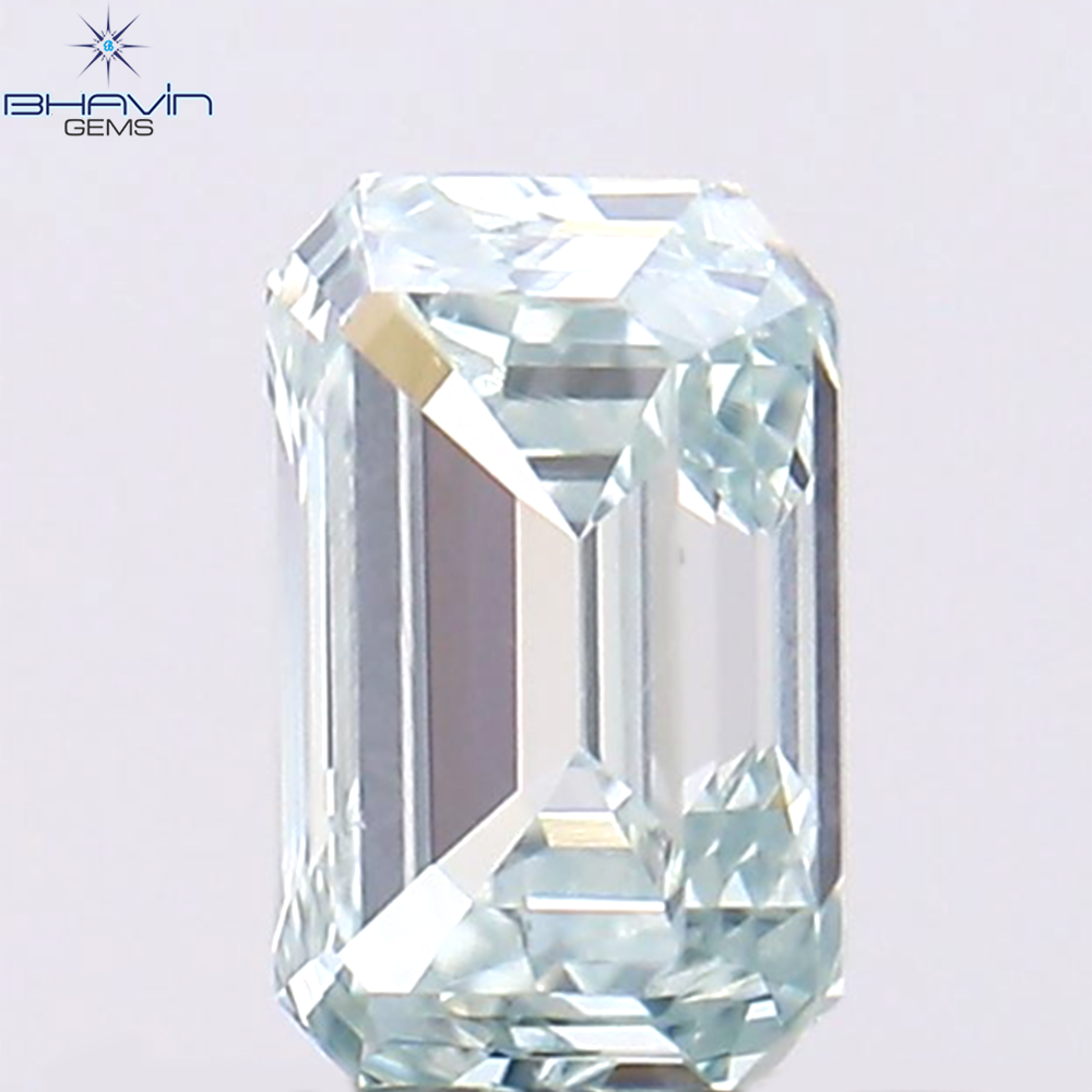 0.39 CT Emerald Shape Natural Diamond Greenish Blue Color VS1 Clarity (4.86 MM)