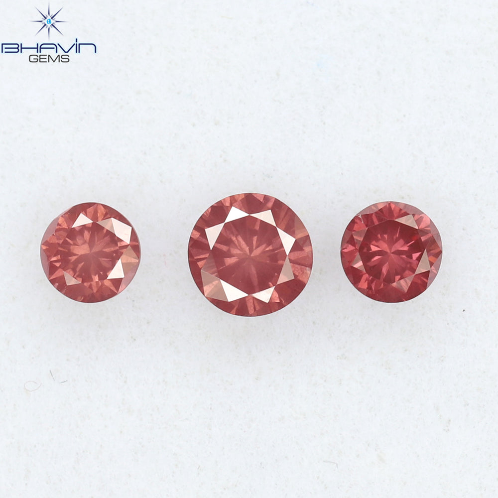 0.28 CT/3 PCS Round Diamond Pink Color Natural Diamond I1 Clarity (3.25 MM)