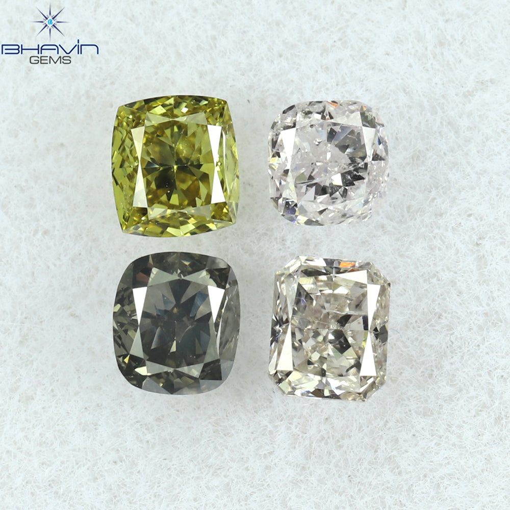 0.51 CT/4 Pcs Cushion Shape Natural Diamond Mix Color VS-SI Clarity (3.08 MM)