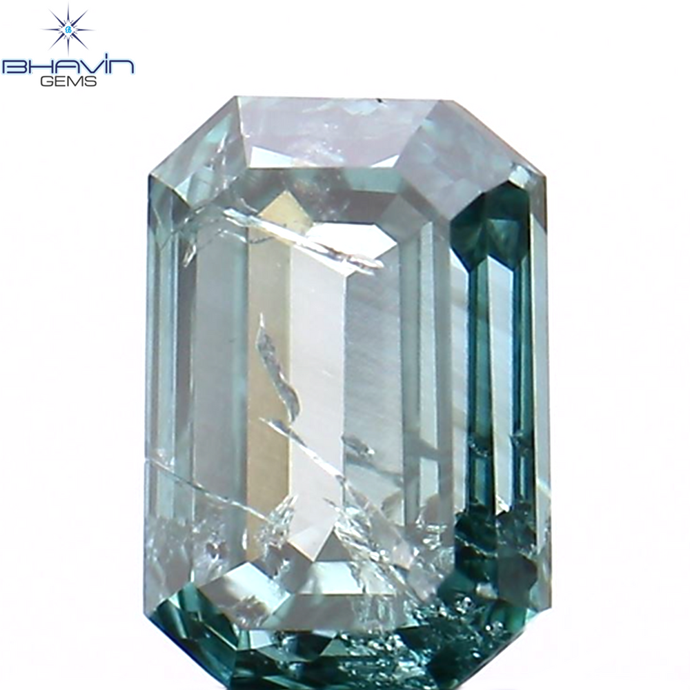 0.45 CT エメラルド シェイプ ナチュラル ダイヤモンド ブルー カラー I1 クラリティ (5.07 MM)