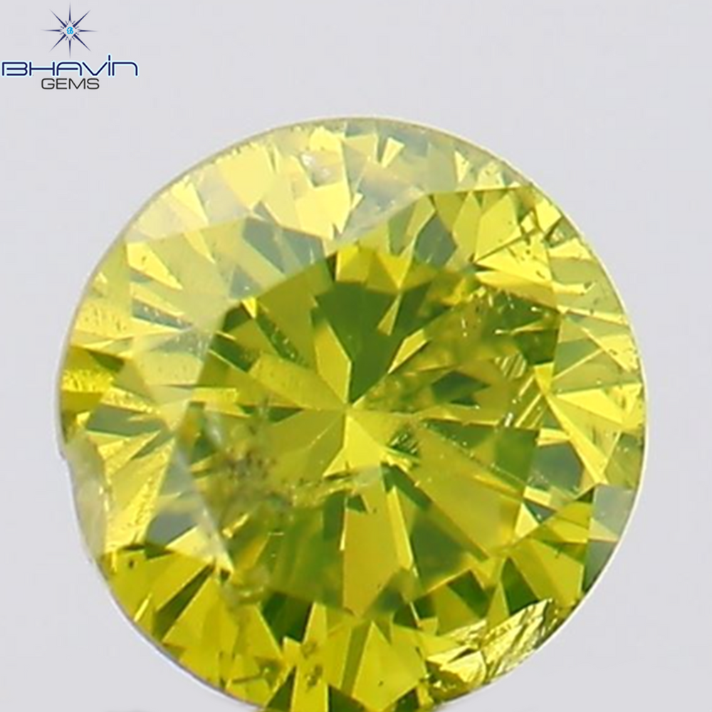 0.14 CT Round Shape Natural Diamond Green Yellow Color SI2 Clarity (3.35 MM)