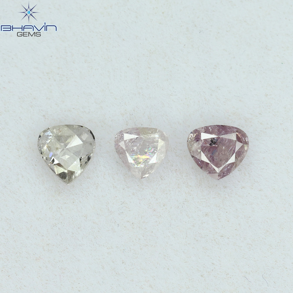 0.50 CT/3 PCS Heart Shape Natural Diamond Pink Color I2 Clarity (3.95 MM)