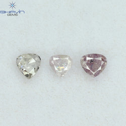 0.50 CT/3 PCS Heart Shape Natural Diamond Pink Color I2 Clarity (3.95 MM)