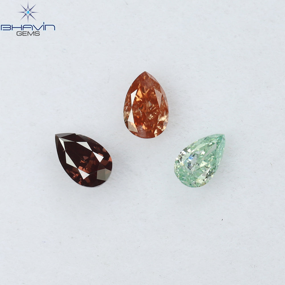 0.31 CT/3 ピース ペアシェイプ ナチュラル ダイヤモンド ピンク カラー SI クラリティ (3.84 MM)