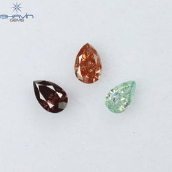 0.31 CT/3 ピース ペアシェイプ ナチュラル ダイヤモンド ピンク カラー SI クラリティ (3.84 MM)