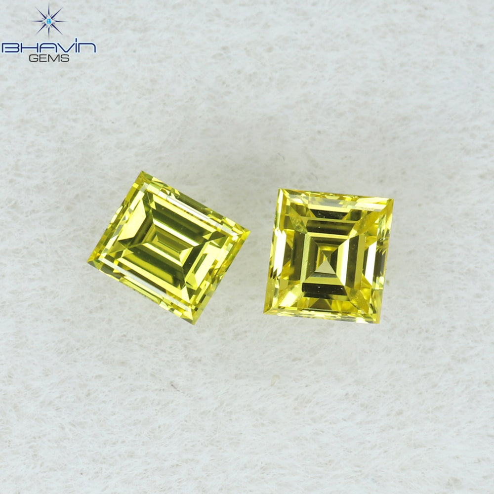 0.21 CT/2 Pcs Square Cut Natural Diamond Enhanced Yellow Color VS1 Clarity (2.62 MM)