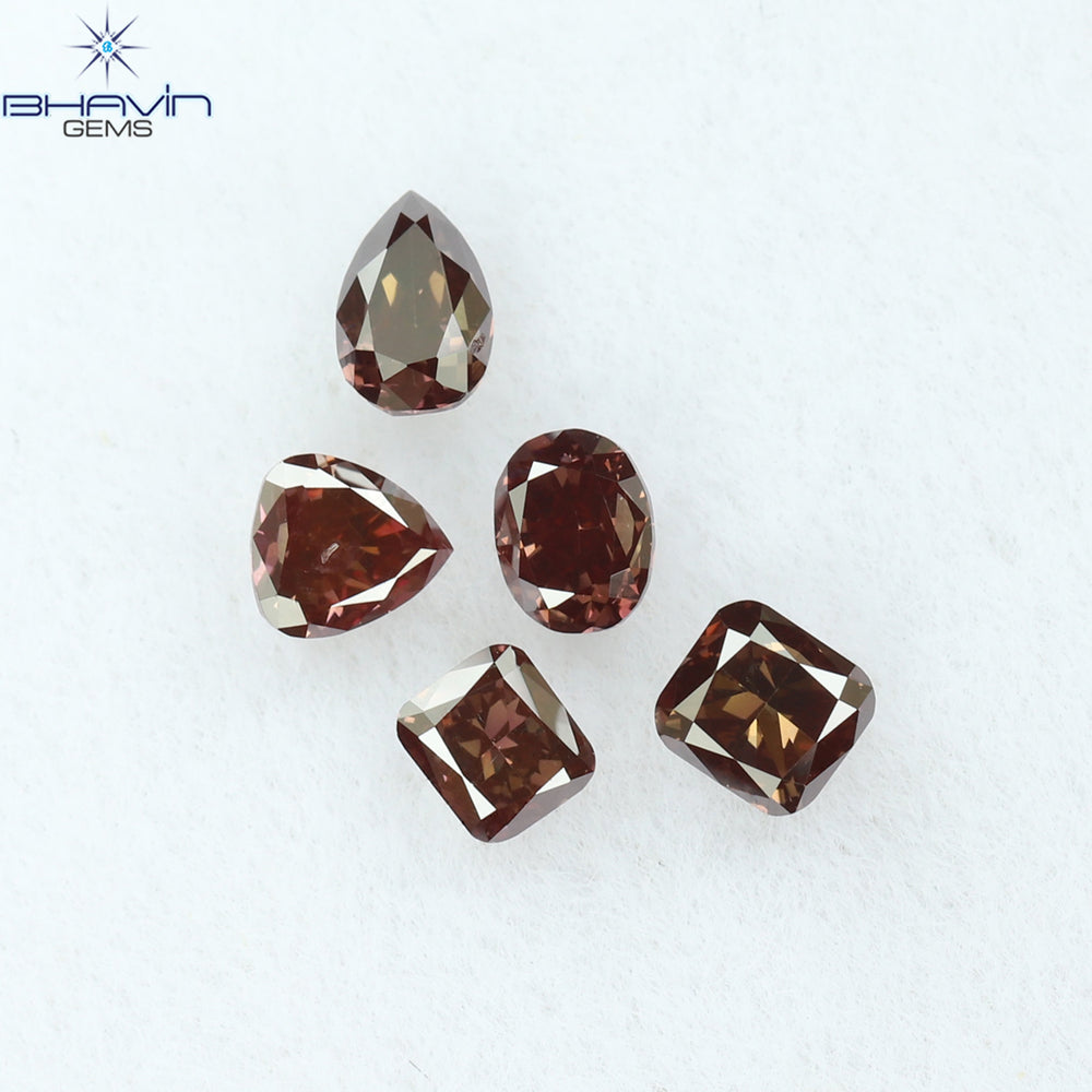 0.60 CT/5 Pcs Mix Shape Natural Loose Diamond Pink Color SI1 Clarity (3.66 MM)
