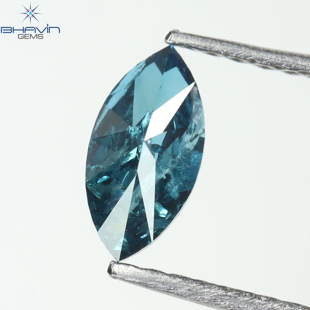 0.60 CT Marquise Shape Natural Diamond Blue Color I3 Clarity (7.62 MM)