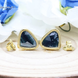 Heart Slice Rosecut Diamond Earring, Blue Diamond, Natural Diamond Earring