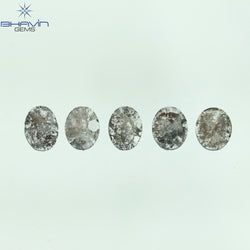 1.17 CT/5 Pcs Oval Slice Shape Natural Diamond Salt And Pepper Color I3 Clarity (5.80 MM)