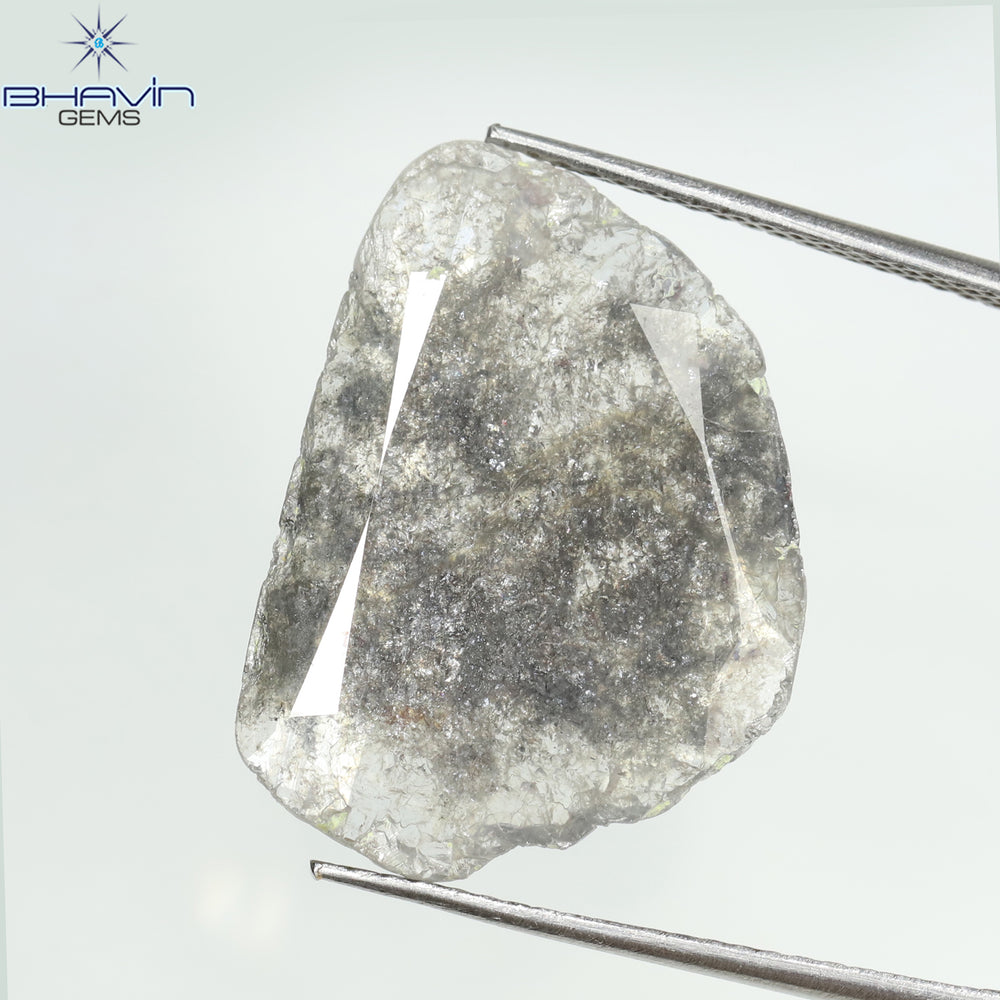 6.04 CT スライス シェイプ ナチュラル ダイヤモンド ソルト アンド ペッパー カラー I3 クラリティ (21.71 MM)