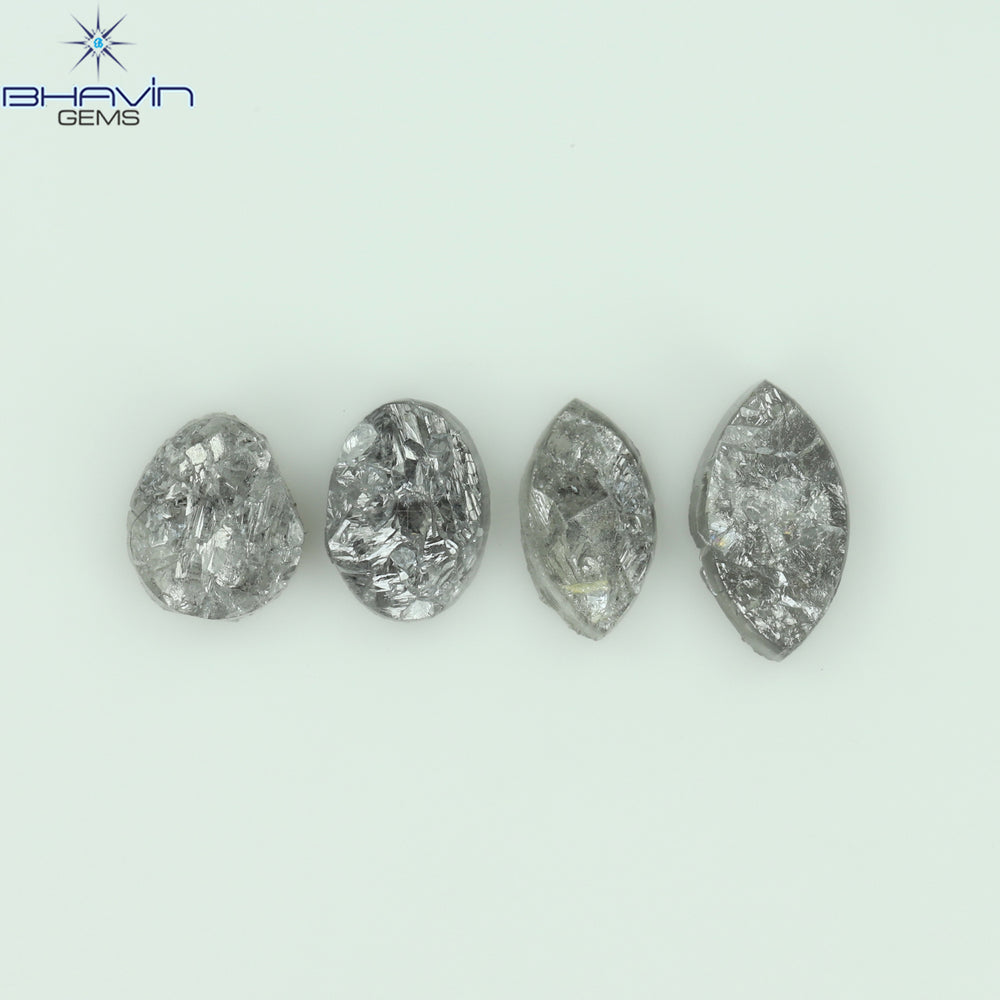 1.42 CT/4 Pcs Uncut Shape Salt And Pepper Natural Loose Diamond I3 Clarity (6.66 MM)