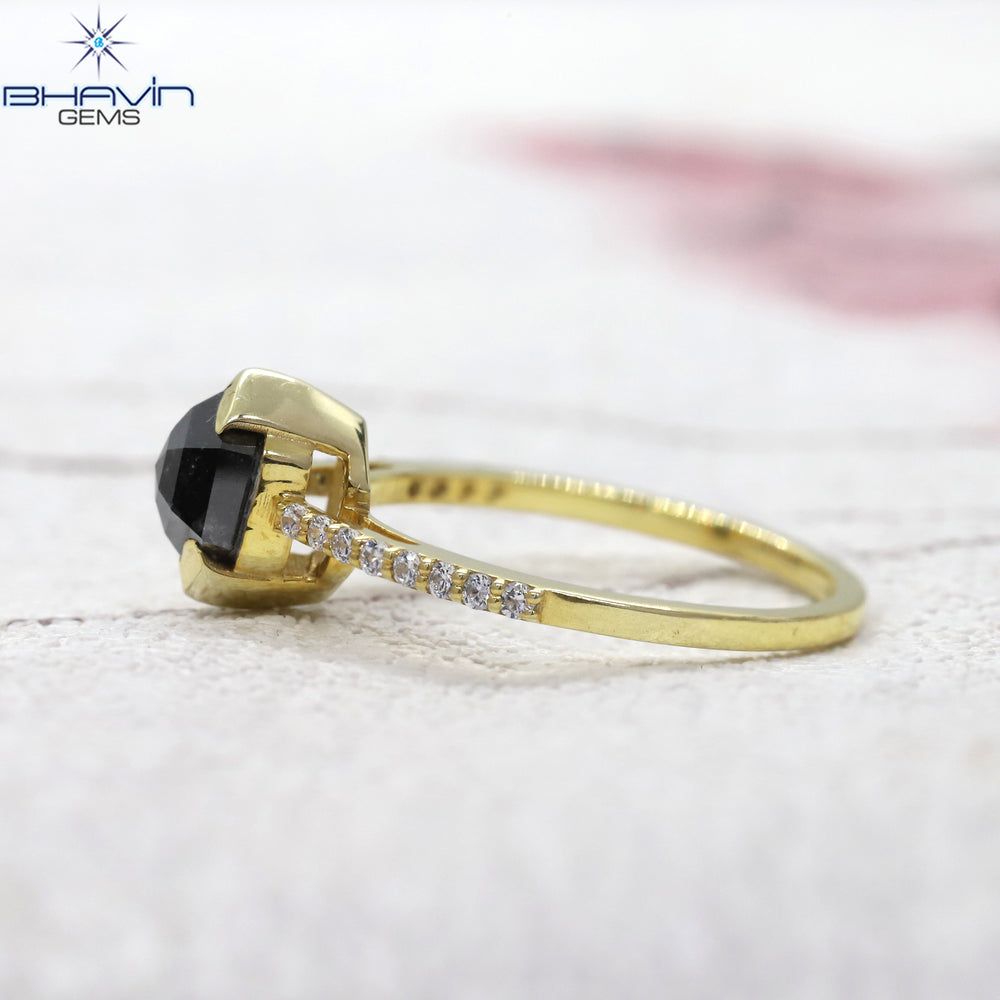 Hexagon Diamond Salt And Pepper Diamond Natural Diamond Ring Gold Ring Engagement Ring