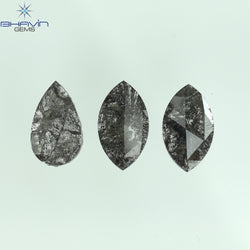 1.29 CT/3 Pcs Mix Slice Shape Natural Diamond  Salt And Pepper Color I3 Clarity (9.40 MM)