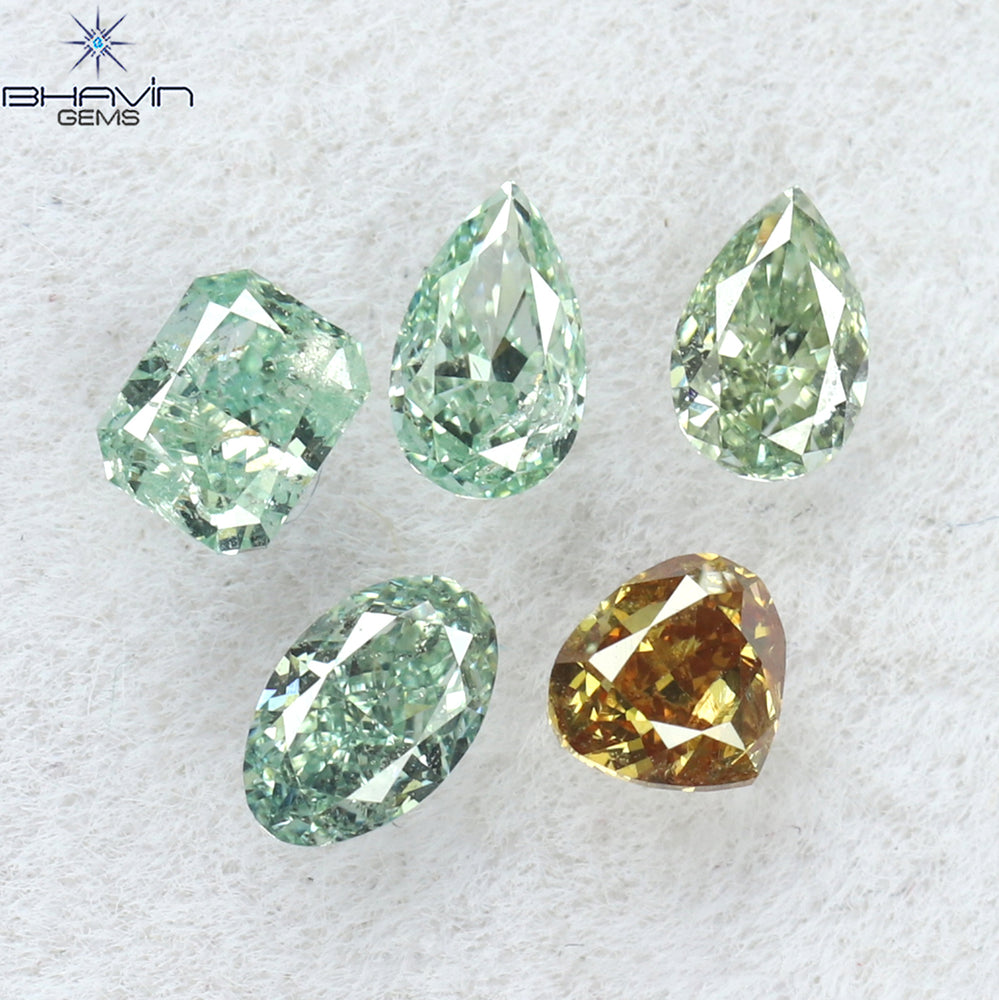 0.51 CT/5 Pcs Mix Shape Natural Diamond Bluish Green Color SI Clarity (3.65 MM)