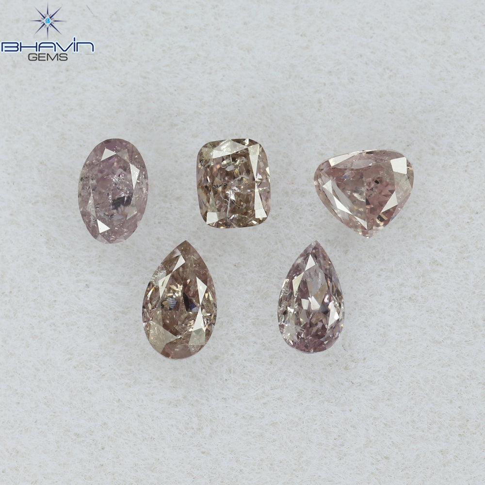 0.61 CT/5 Pcs Mix Shape Natural Diamond Pink Color I1 Clarity (3.96 MM)