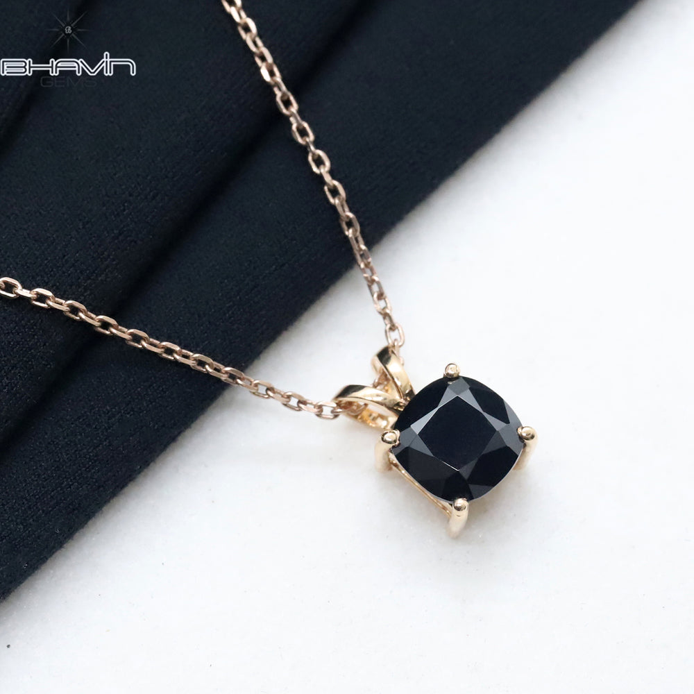 Cushion Diamond Black Natural Diamond Pendant-Earring Rose Gold Bridal Necklace