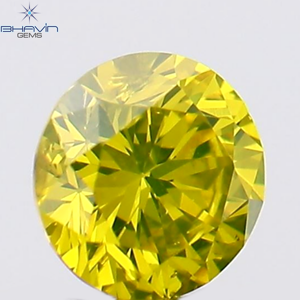 0.13 CT Round Shape Natural Diamond Green Yellow Color SI1 Clarity (3.26 MM)