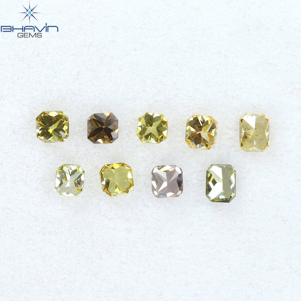 0.81 CT/9 Pcs Radiant Shape Natural Diamond Mix Color VS2 Clarity (2.93 MM)