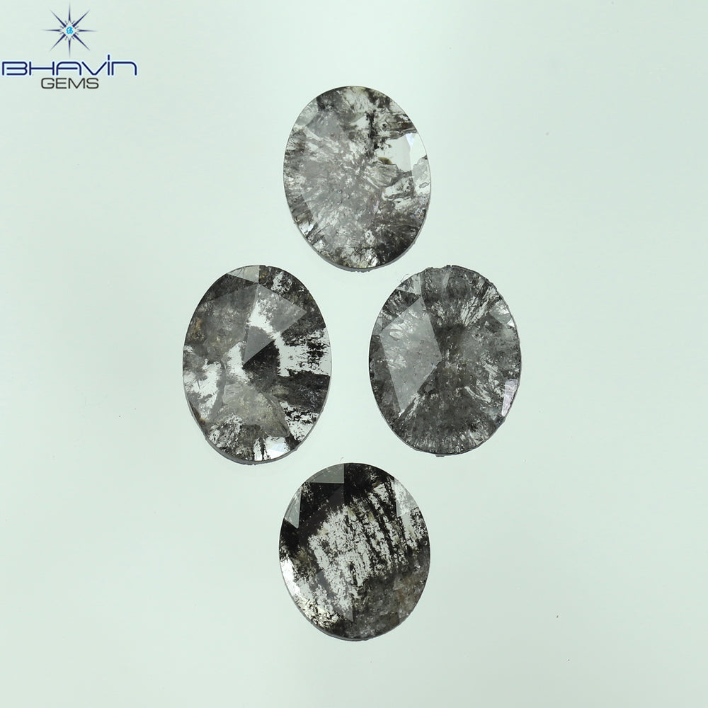 1.41 CT/4 Pcs Oval Slice Shape Natural Diamond Salt And Pepper Color I3 Clarity (7.15 MM)