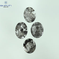 1.41 CT/4 Pcs Oval Slice Shape Natural Diamond Salt And Pepper Color I3 Clarity (7.15 MM)