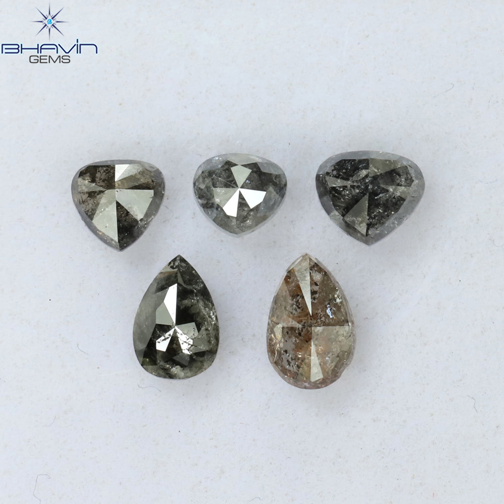 1.91 CT/5 PCS Mix Shape Natural Diamond Salt And Pepper Color I3 Clarity (6.00 MM)