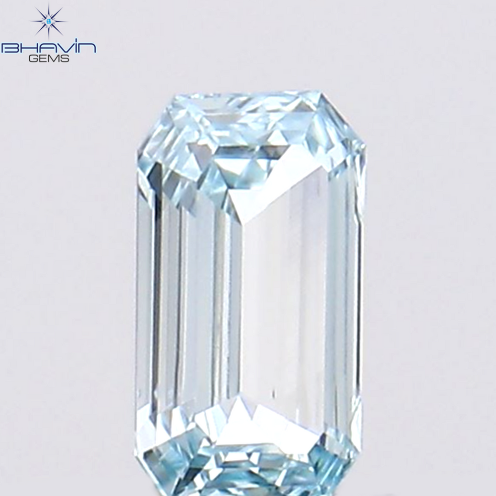 0.09 CT エメラルド シェイプ ナチュラル ダイヤモンド グリーンがかったブルー カラー VS1 クラリティ (3.58 MM)