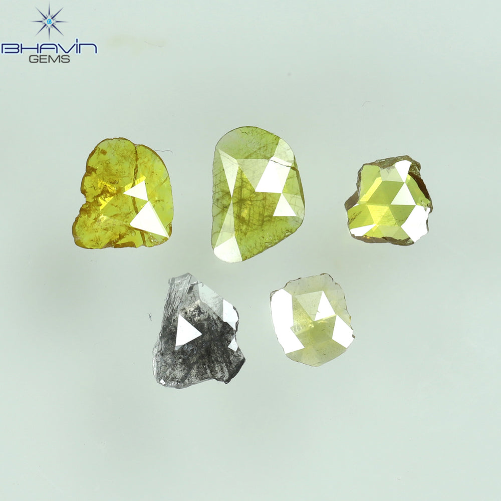0.71 CT/5 ピース ローズカット ポルキ シェイプ ナチュラル ダイヤモンド ファンシー カラー I3 クラリティ (6.26 MM)