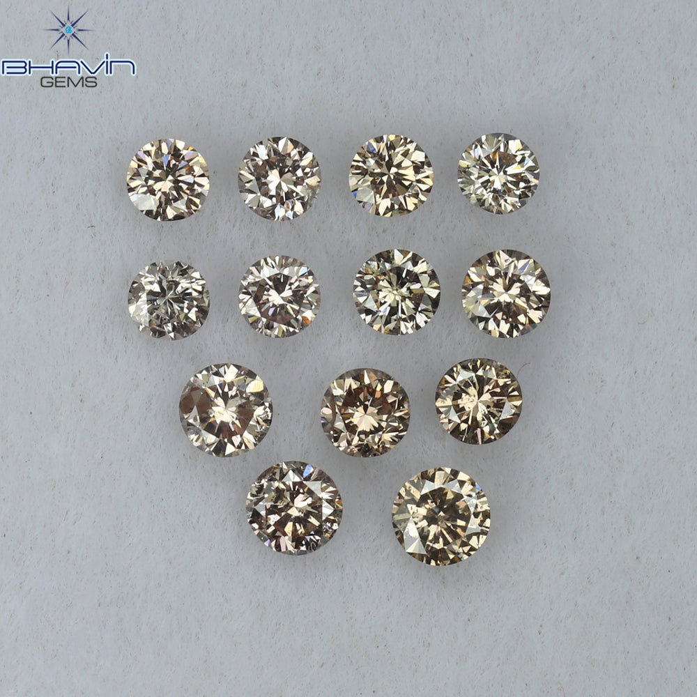 0.52 CT/13 Pcs Round Shape Natural Loose Diamond Brown Pink (Argyle) Color VS2 Clarity (2.35 MM)