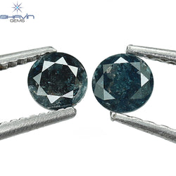 0.44 CT/2 ピース ラウンド ダイヤモンド ブルー ダイヤモンド 天然ダイヤモンド I3 クラリティ (3.73 MM)