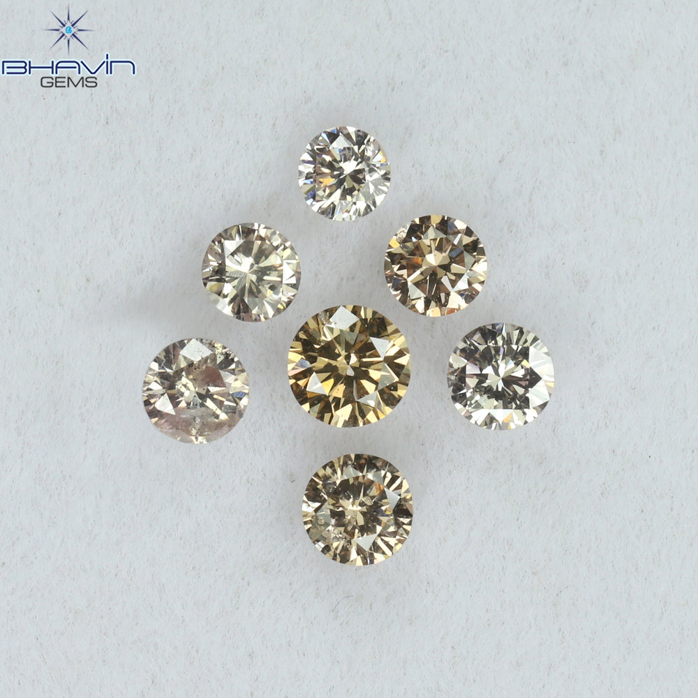 0.56 CT/7 Pcs Round Shape Natural Loose Diamond Brown Pink (Argyle) Color VS2 Clarity (3.20 MM)