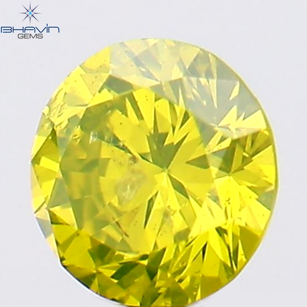 0.14 CT Round Shape Natural Diamond Green Yellow Color SI2 Clarity (3.34 MM)