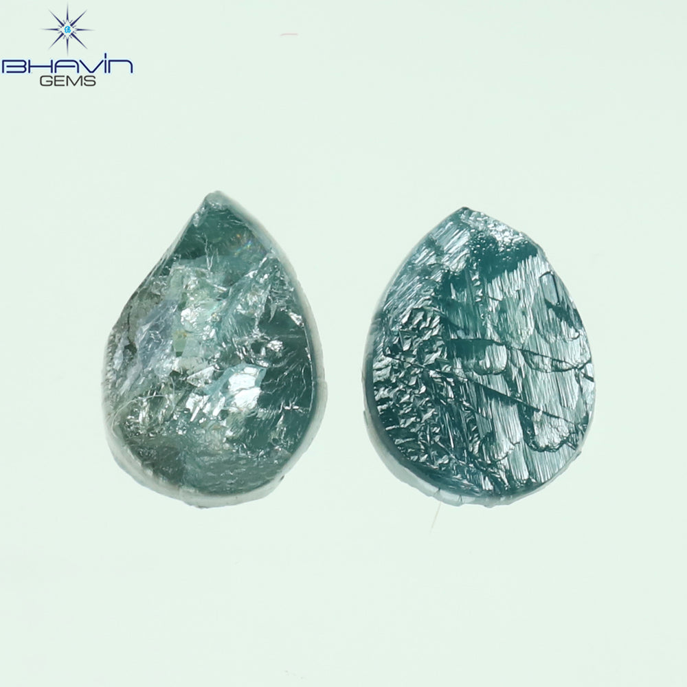 0.69 CT /2 Pcs Pear Rough Shape Blue Color Natural Loose Diamond I3 Clarity (5.30 MM)