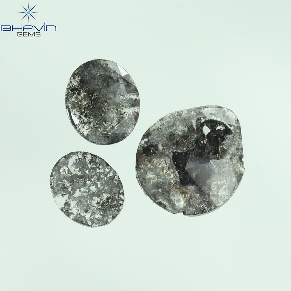 0.92 CT スライス形状 天然ダイヤモンド ソルト アンド ペッパー カラー I3 クラリティ (10.75 MM)