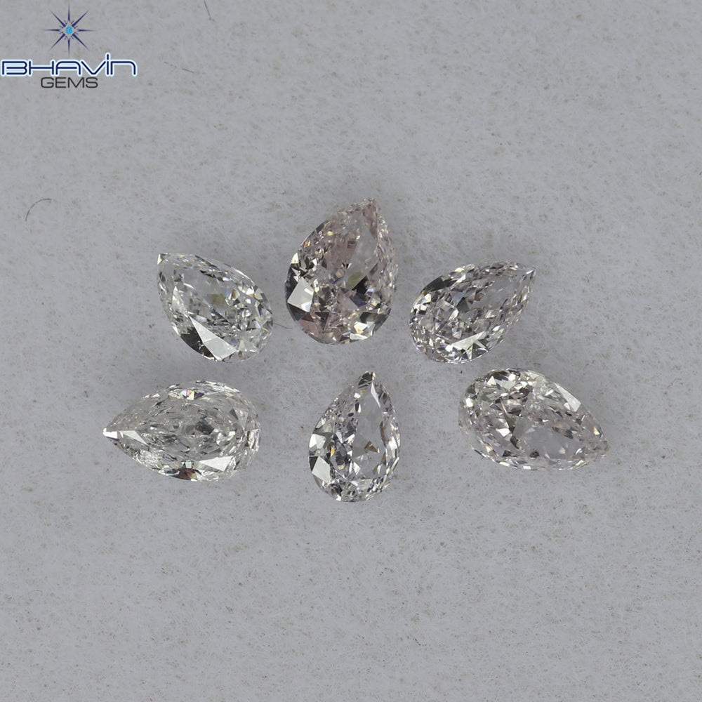 0.49 CT/6 Pcs Pear Shape Natural Diamond Pink Color SI Clarity (3.82 MM)
