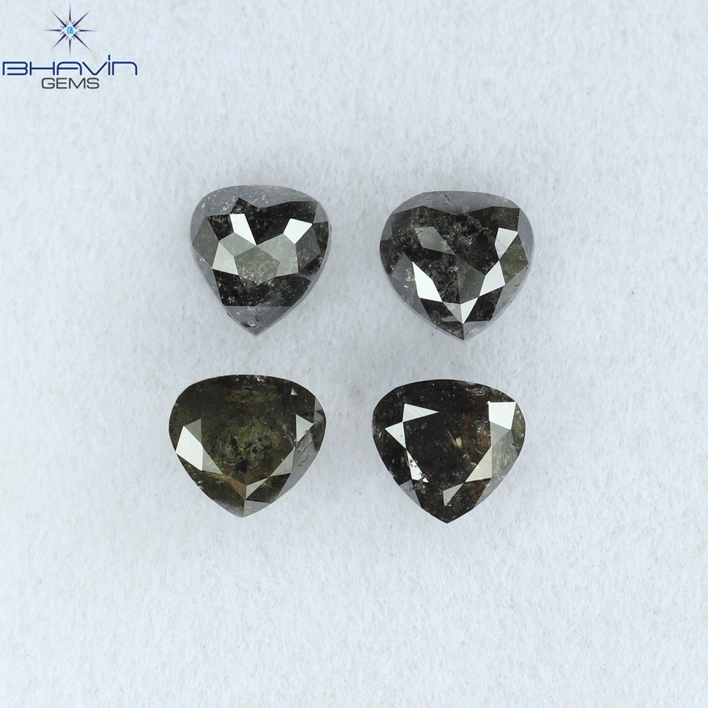 1.62 CT/4 PCS Heart Shape Natural Diamond Salt And Pepper Color I3 Clarity (4.40 MM)
