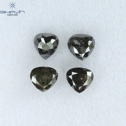 1.62 CT/4 PCS Heart Shape Natural Diamond Salt And Pepper Color I3 Clarity (4.40 MM)
