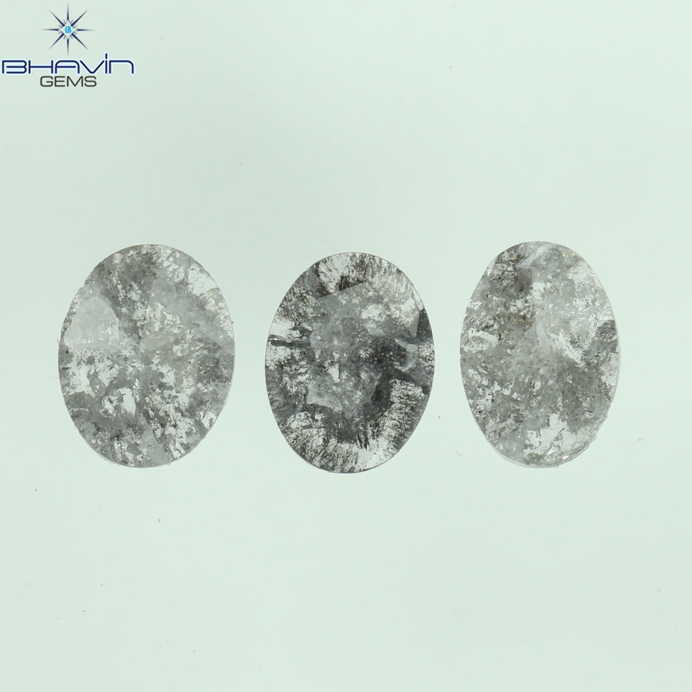 0.61 CT/3 Pcs Oval Slice Shape Natural Diamond Salt And Pepper Color I3 Clarity (5.85 MM)