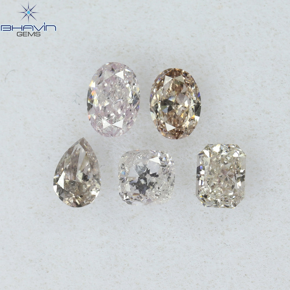 0.58 CT/5 Pcs Mix Shape Natural Diamond Pink Color SI2 Clarity (3.40 MM)
