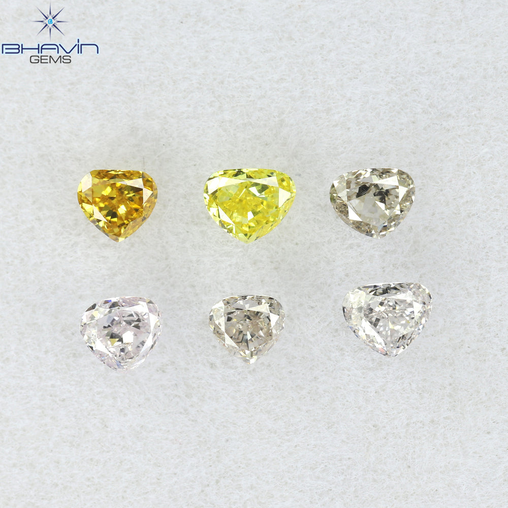 0.51 CT/6 Pcs Heart Shape Natural Diamond Mix Color VS2 Clarity (2.59 MM)