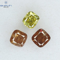 0.65 CT/3 Pcs Cushion Shape Natural Diamond Pink Yellow Color SI2 Clarity (3.18 MM)