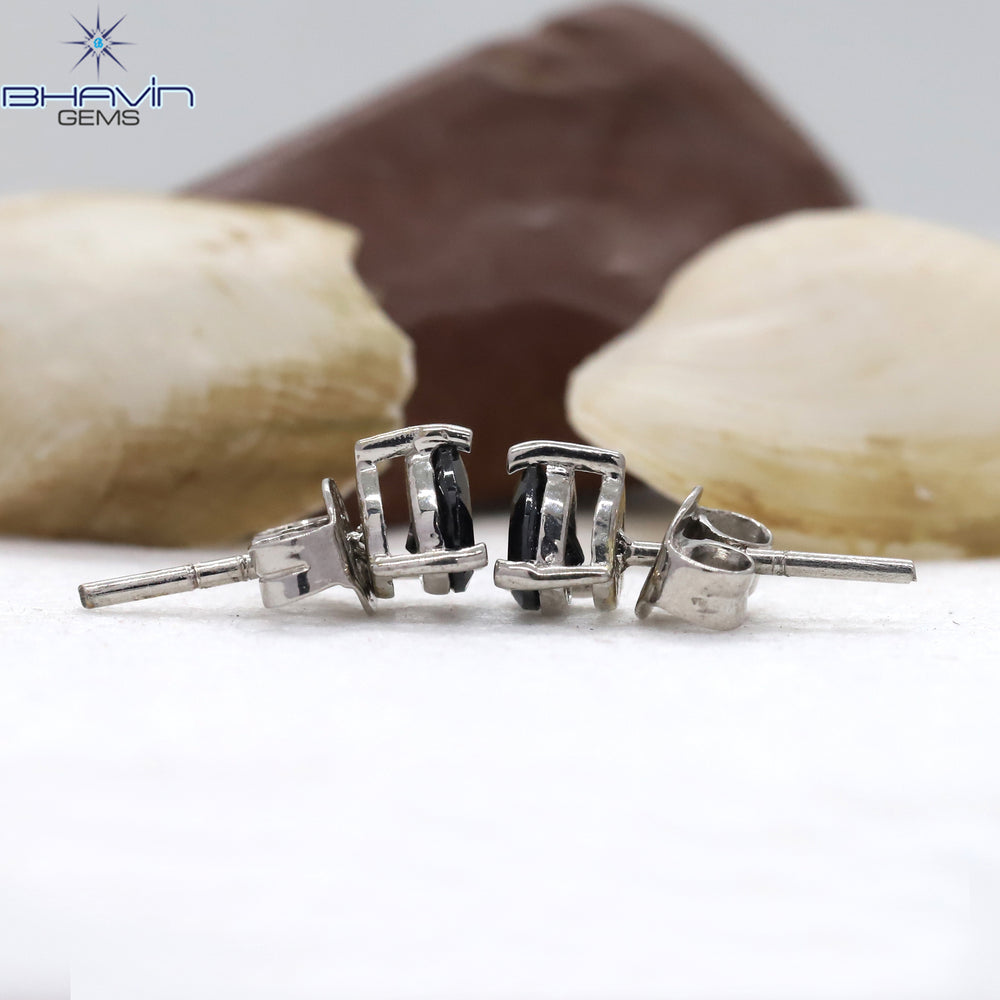 Pear Diamond White Gold Stud Earring Black Diamond Natural Loose Diamond Earring