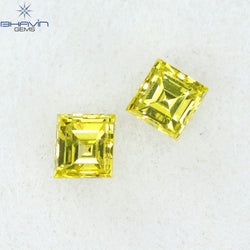 0.16 CT/2 Pcs Square Cut Natural Diamond Enhanced Yellow Color VS1 Clarity (2.32 MM)